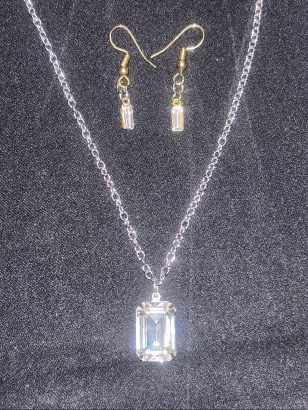 Hand Crafted Clear Crystal Pendant Necklace with Matching Drops
